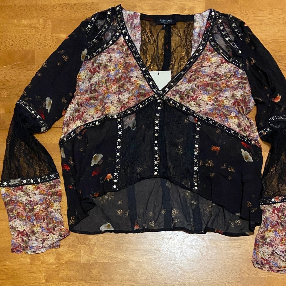 All Saints Multicolor Floral Sheer Blouse